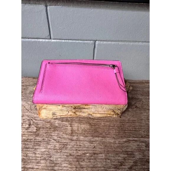 Kate Spade New York Hot Pink Saffiano Leather Wallet Bifold Zip Coin Pocket - Picture 5 of 6